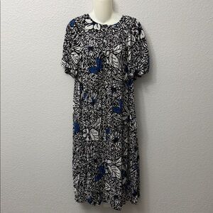 Go Softly Patio Tropical Floral Resort Vacation wearLeaf Print Short Sleeve Midi